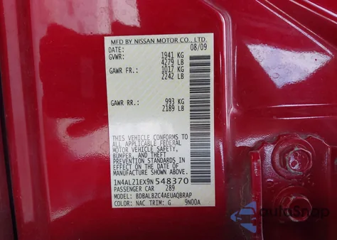 2009 Nissan Altima 2.5 S z USA, uszkodzony, nr VIN 1N4AL21EX9N548370